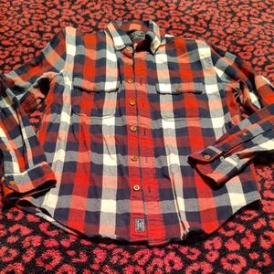 Abercrombie & Fitch Red Navy Cream Plaid Flannel Shirt